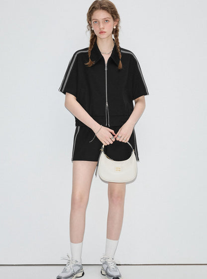 Athleisure Style Jacket With Shorts 2-Piece Set-Up