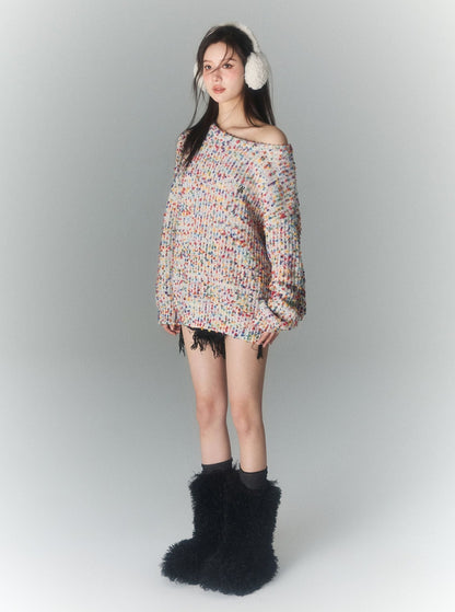 colorful ball padded pullover sweater