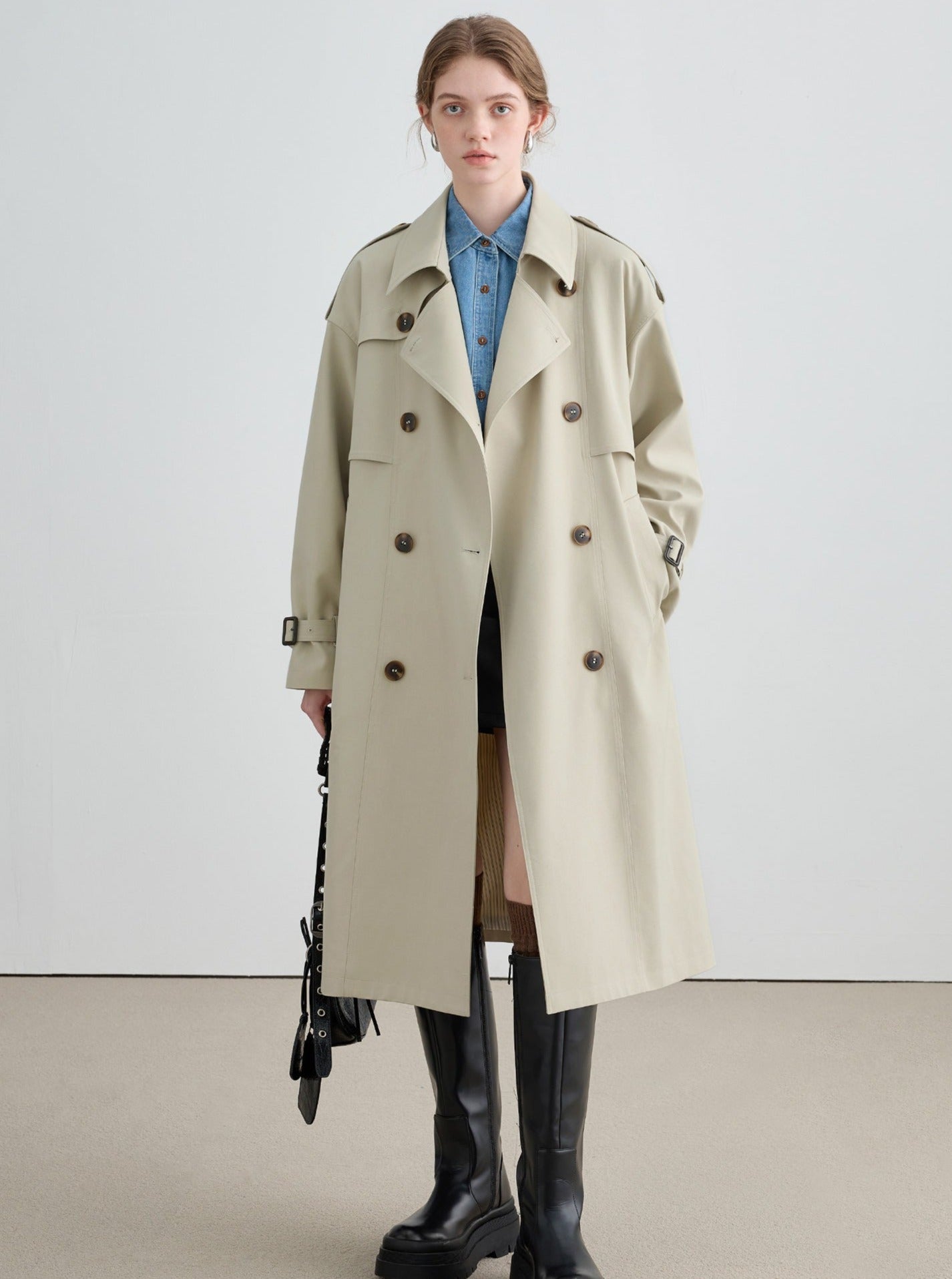 Mid-Length Lace-Up Trench Coat