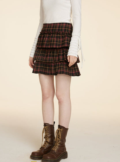 A-Line Versatile Plaid Short Skirt