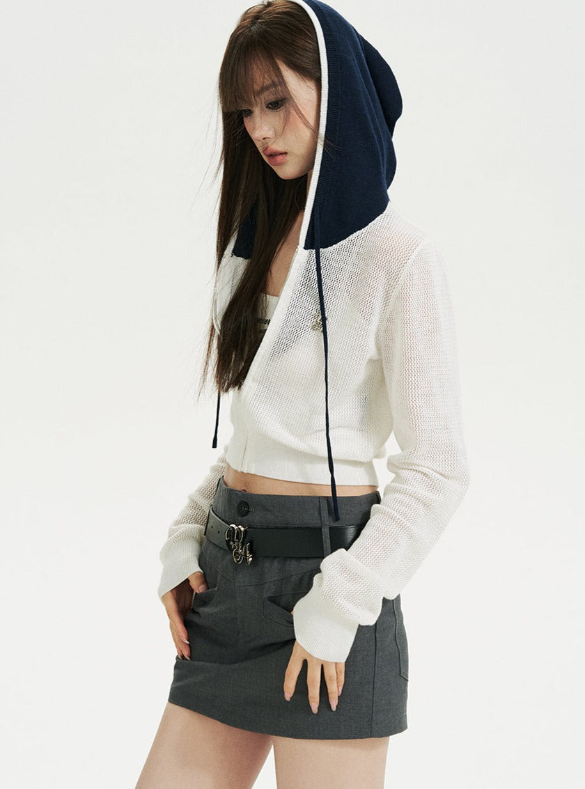 Knitted hooded thin coat