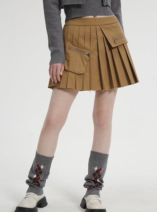 Retro Pocket A-Line Pleated Skirt