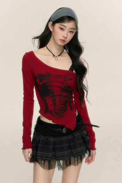 Women's Lace Irregular Long-Sleeve Top