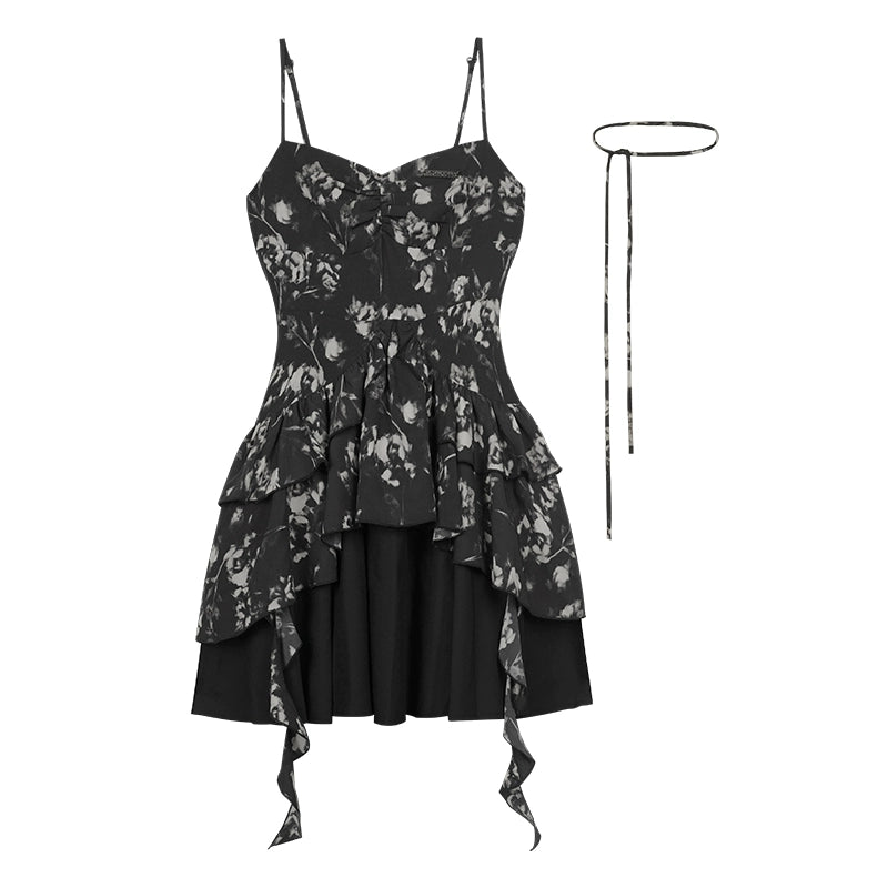 Black Printed Strap Dress