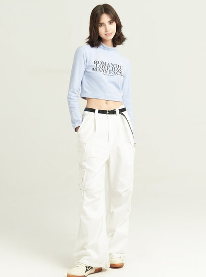 Turtleneck letters long sleeves crop tops