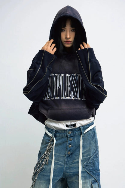 Baggy Gradient Distressed Hooded Sweatshirt