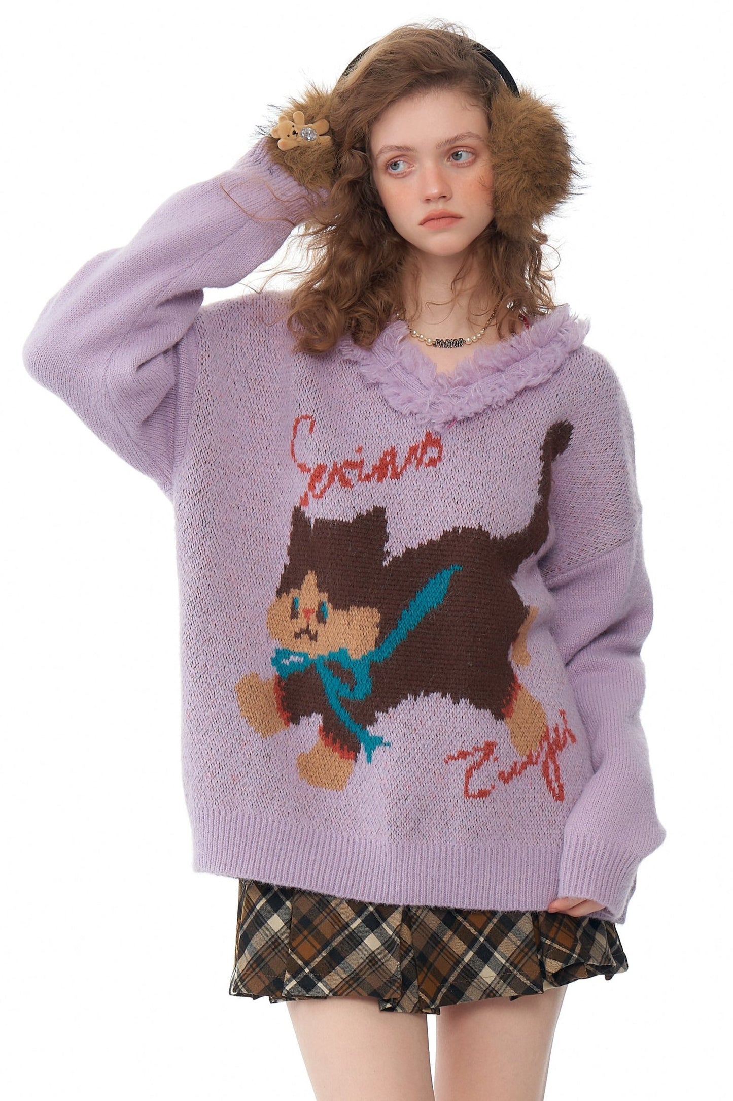 Purple Plush Lazy Cat Sweater