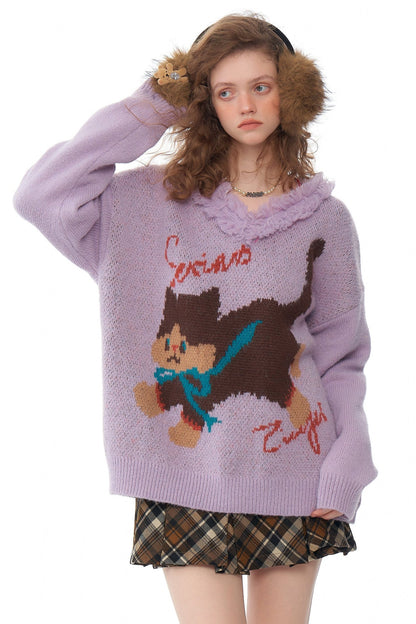 Purple Plush Lazy Cat Sweater