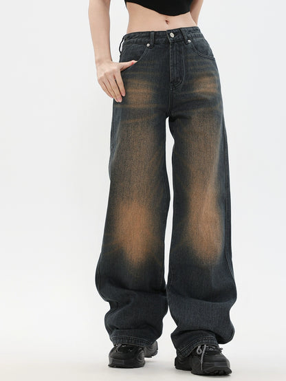 Vintage Wash Distressed Wide-Leg Pants