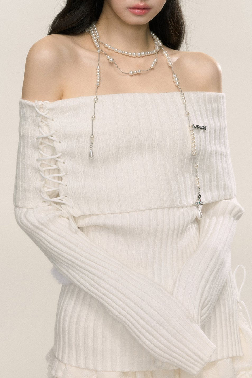 Less eye [26. September 20 Uhr Verkauf] less eye moonlight muse one-shoulder long-sleeved sweater women's early autumn