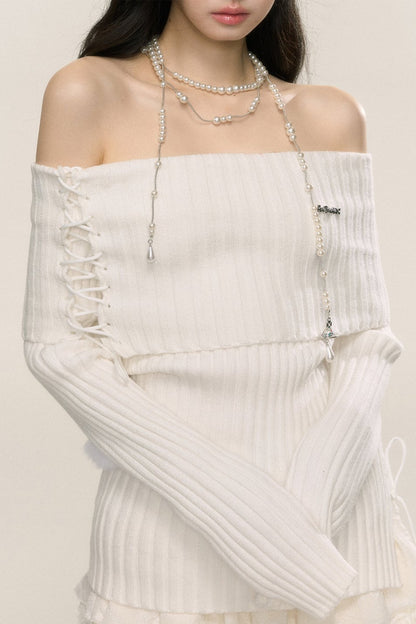 Less eye [September 26th 20 o'clock sale] less eye moonlight muse one-shoulder long-sleeved sweater women's early autumn