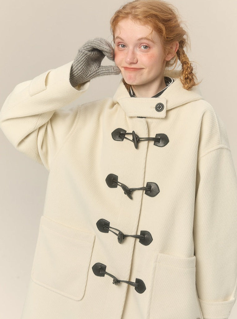 hooded mid-length tweed coat