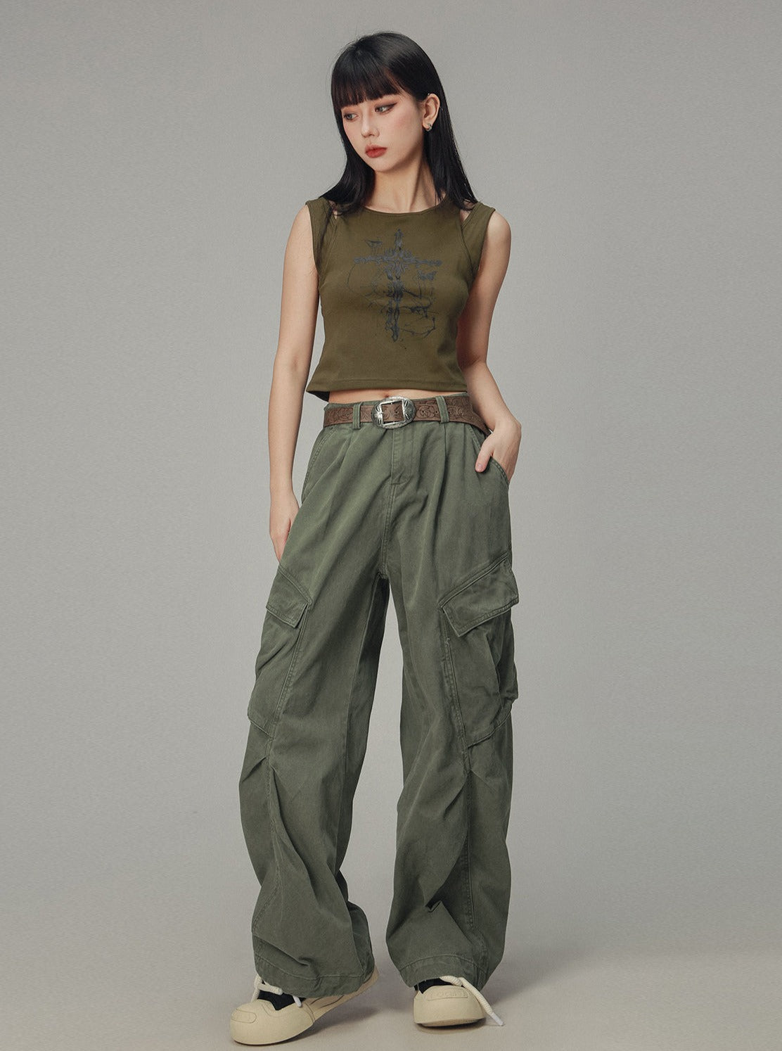 Casual Straight Leg Pocket Cargo Pants