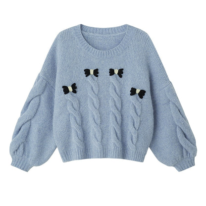 KNIT CREWNECK CABLE BOW SHIRT