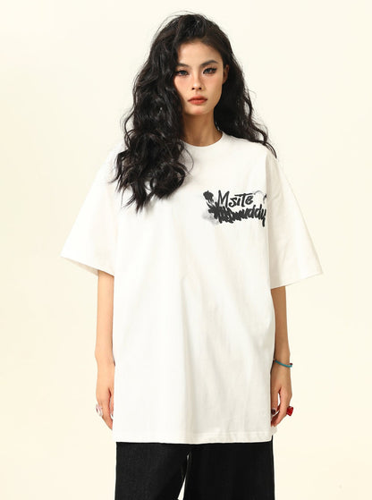 American Retro Fuzzy Letter Short Sleeve T-Shirt