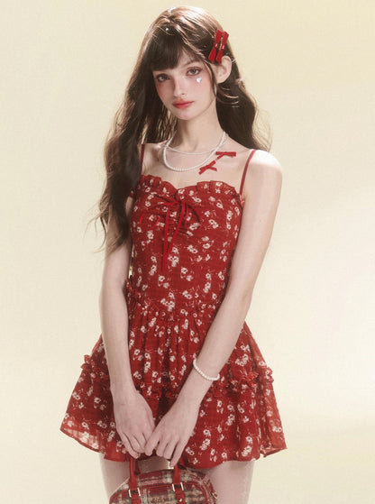 Sweet Waist Floral A-Line Dress