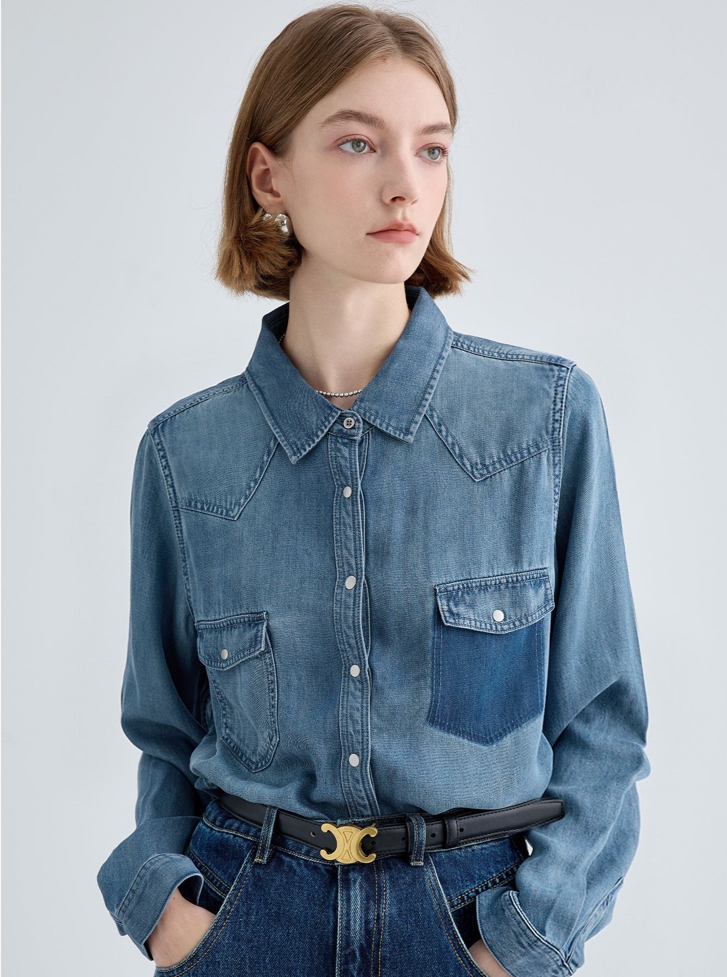 VINTAGE WASHED LONG SLEEVE DENIM SHIRT