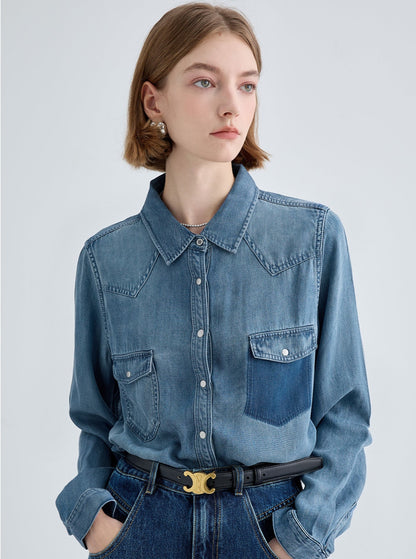 VINTAGE WASHED LONG SLEEVE DENIM SHIRT