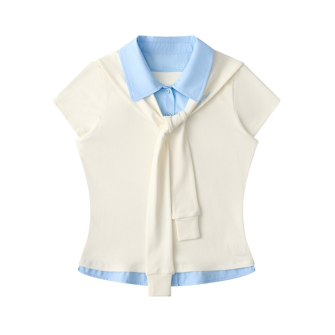 Navy Color Clash Shawl Tee