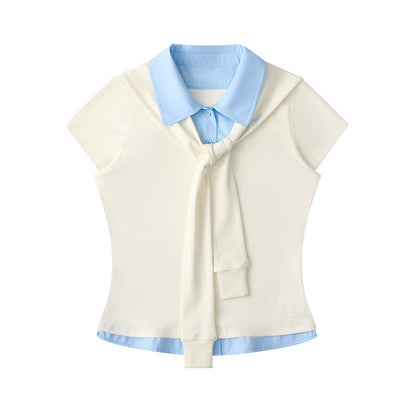 Navy Color Clash Shawl Tee