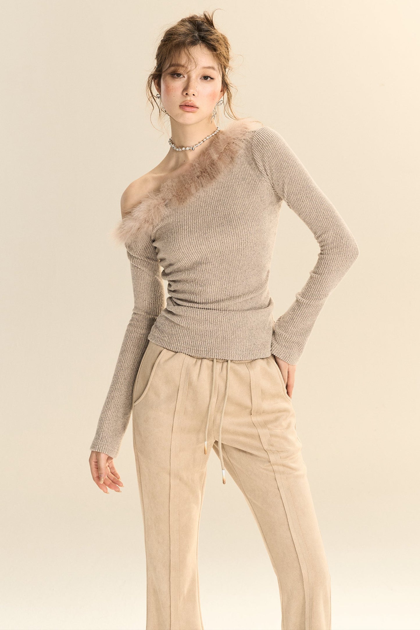 Slim Fit Suede Micro-Flared Pants