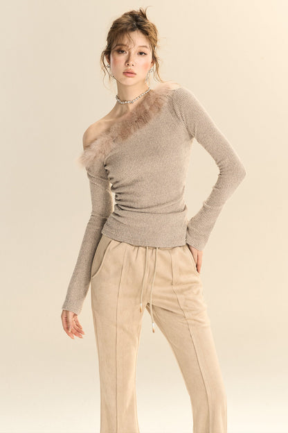 Slim Fit Suede Micro-Flared Pants