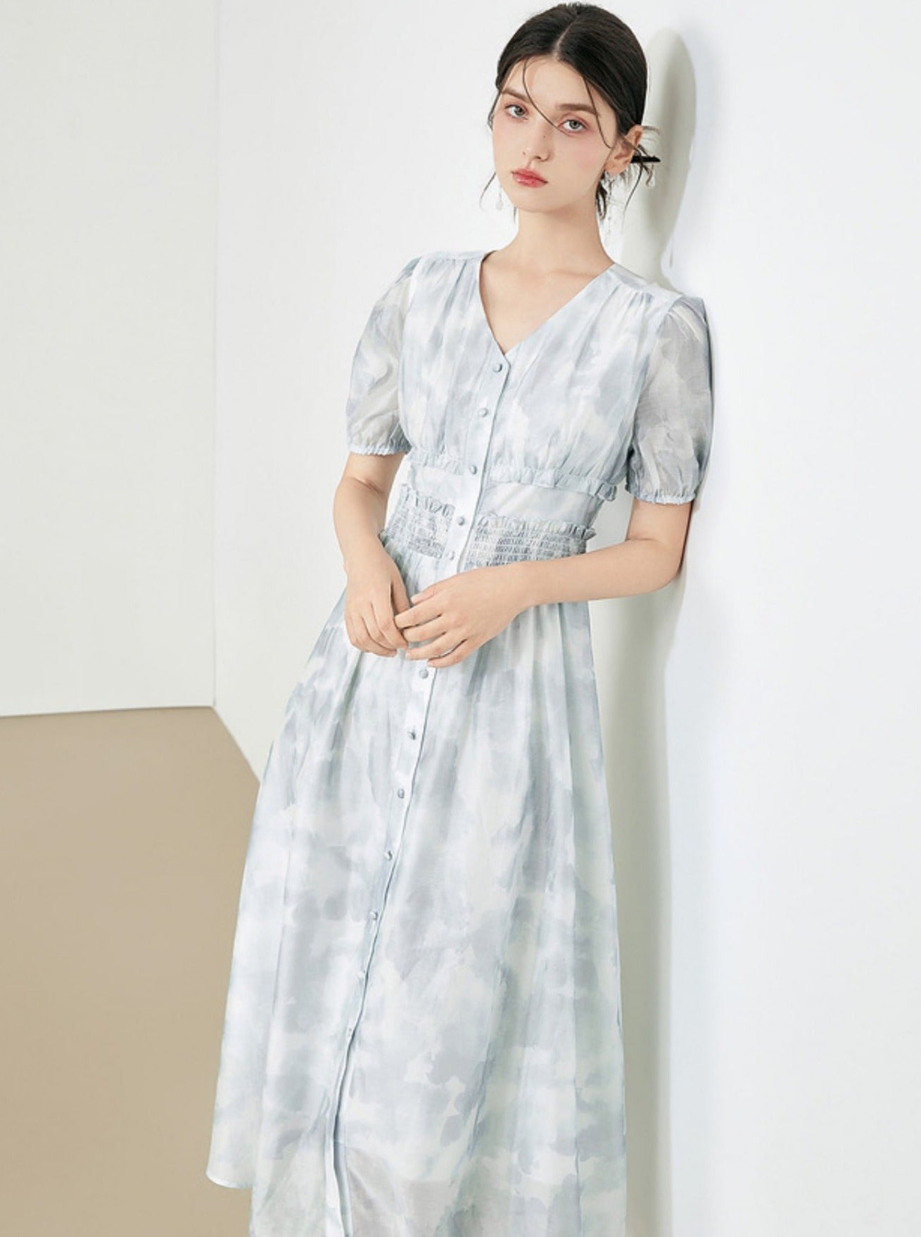 Mint Mambo Puff Sleeve Tea Dress