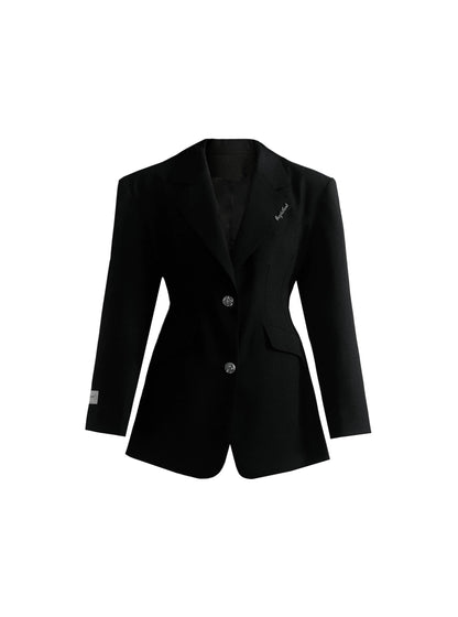 Casual Waist Black Jacket Set