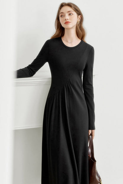 MEETLADY DESIGN SENSE SLIM BLACK LONG SLEEVE DRESS WOMEN'S FALL 2024 NEW TEMPERAMENT SLIM LITTLE BLACK DRESS