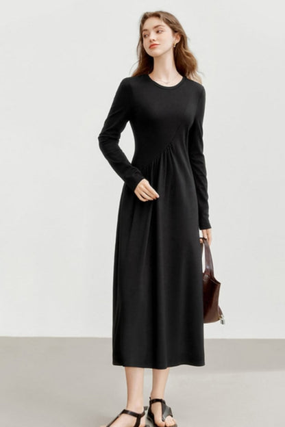 MEETLADY DESIGN SENSE SLIM BLACK LONG SLEEVE DRESS WOMEN'S FALL 2024 NEW TEMPERAMENT SLIM LITTLE BLACK DRESS