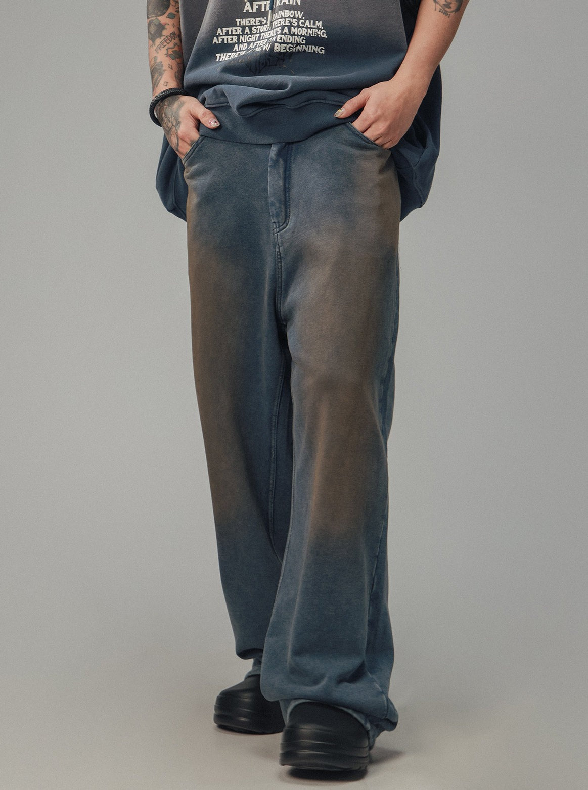 Distressed Faux Denim Casual Pants