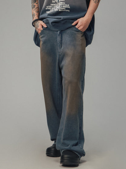 Distressed Faux Denim Casual Pants