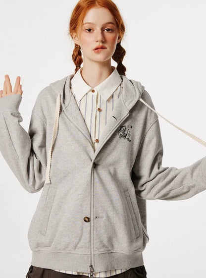 AMERICAN RETRO PREPPY ZIP-UP LOOSE CARDIGAN JACKET