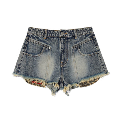 Leopard Denim Shorts