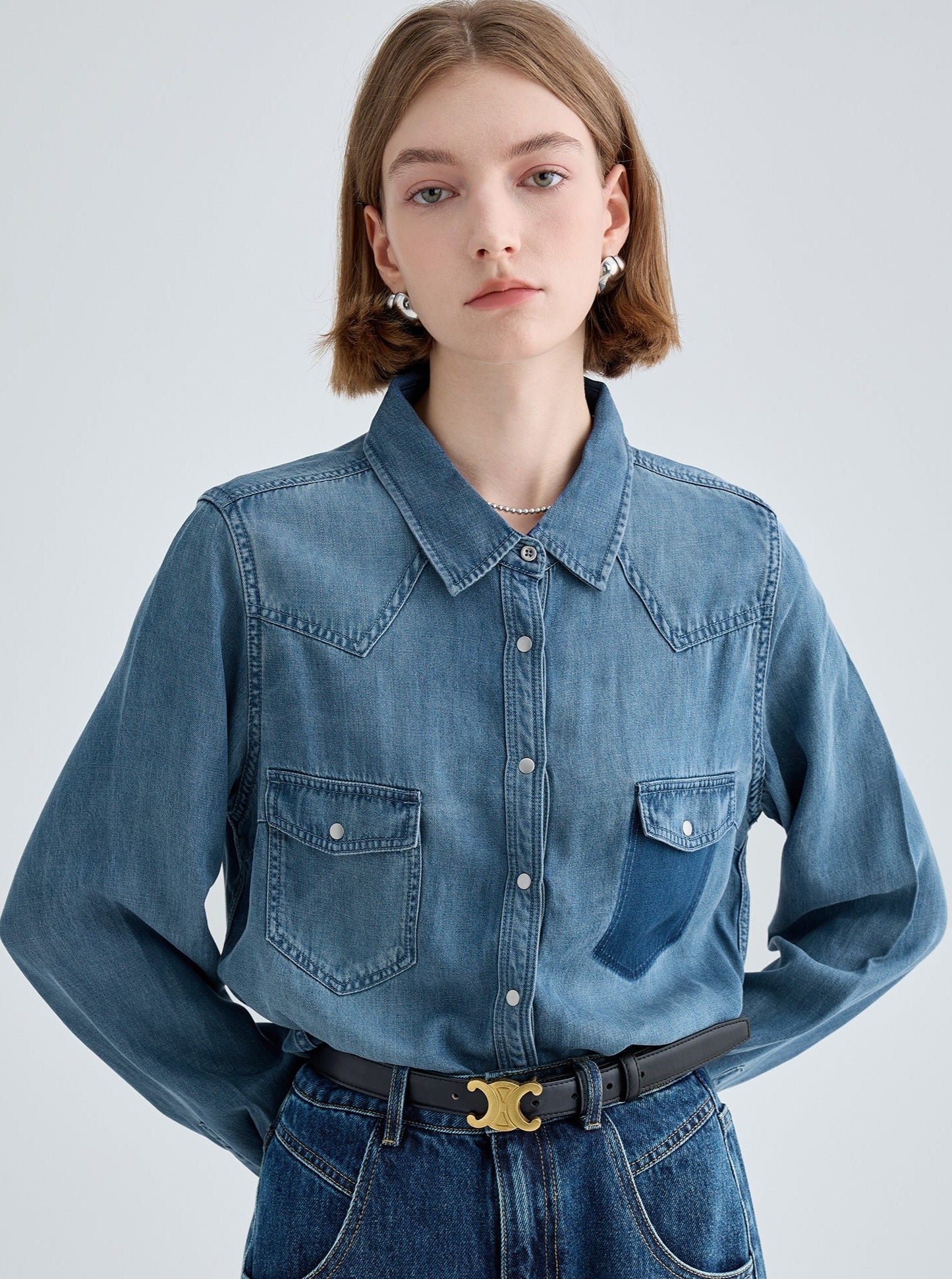 VINTAGE WASHED LONG SLEEVE DENIM SHIRT