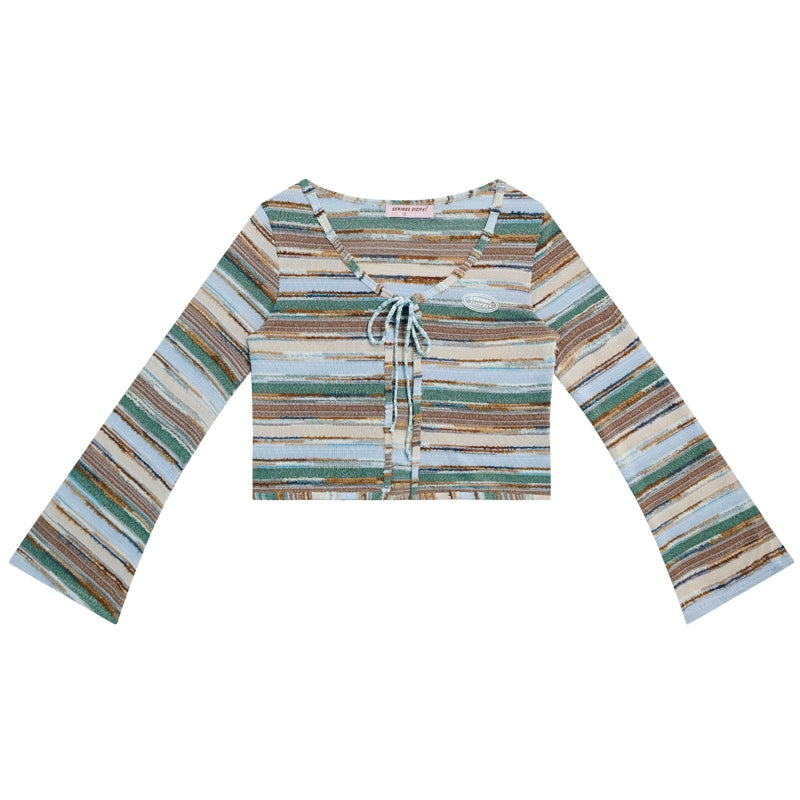 Cardigan court à rayures contrastées 