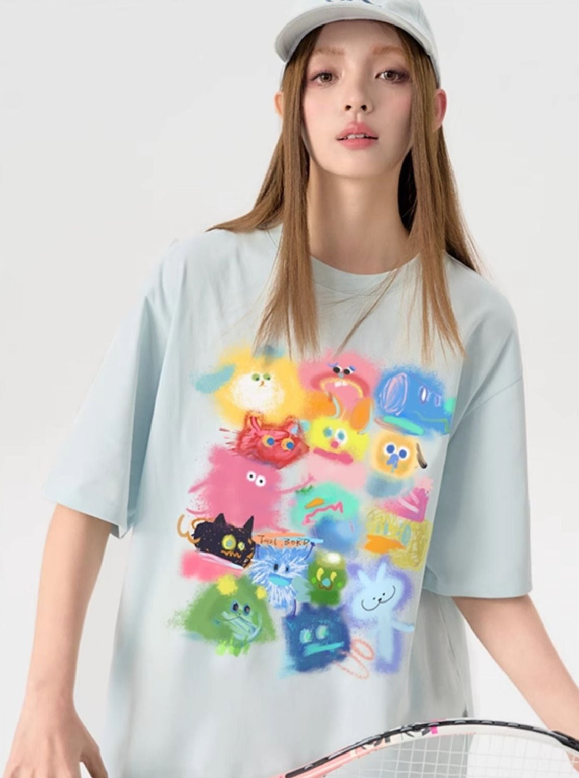T-Shirt mit Cartoon-Druck und Farbverlauf
