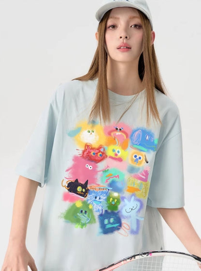 Gradient Cartoon Print T-Shirt