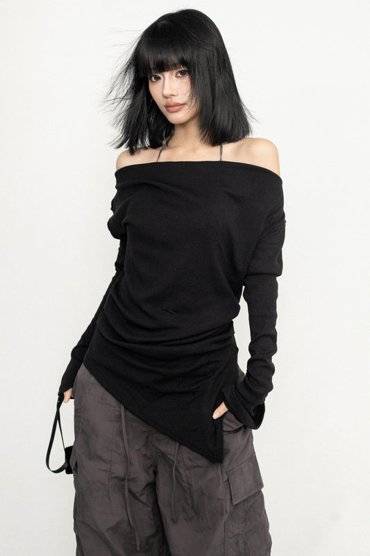 Simple Off-Shoulder Knit Shirt