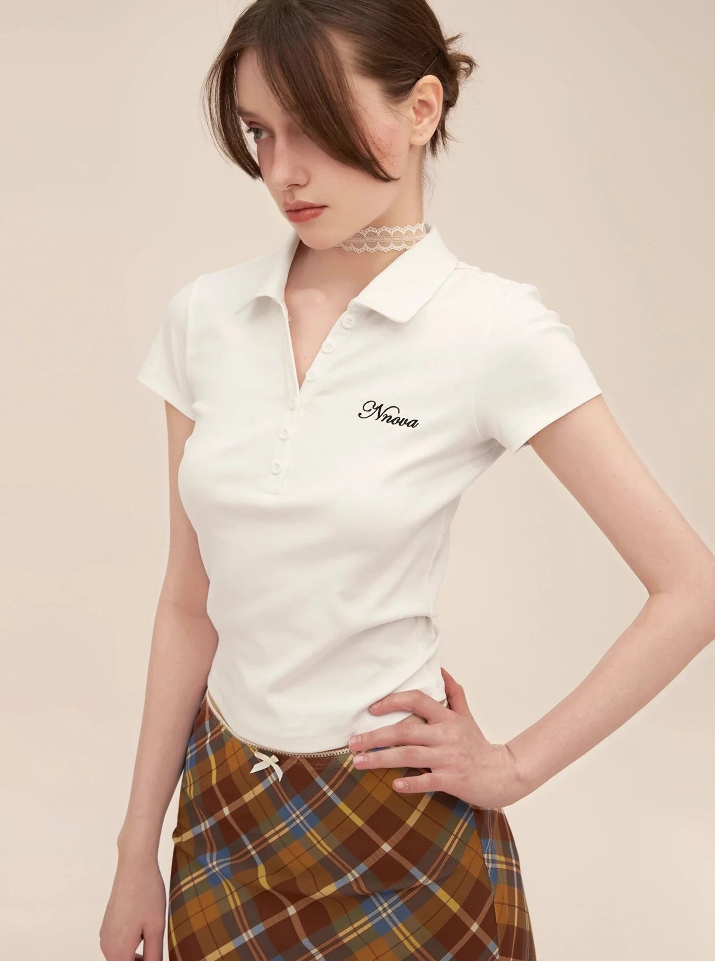 Retro Letter Embroidered Polo Set-Up