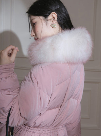 Fur collar long duck down jacket