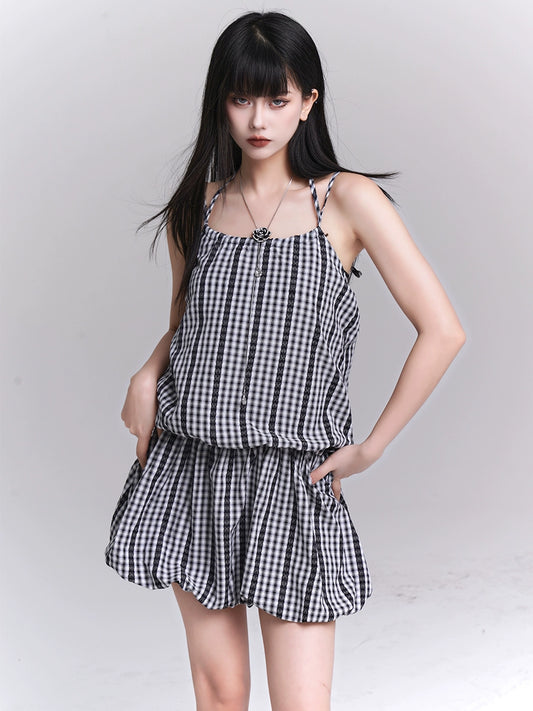 Black And White Checkered Slip Dress