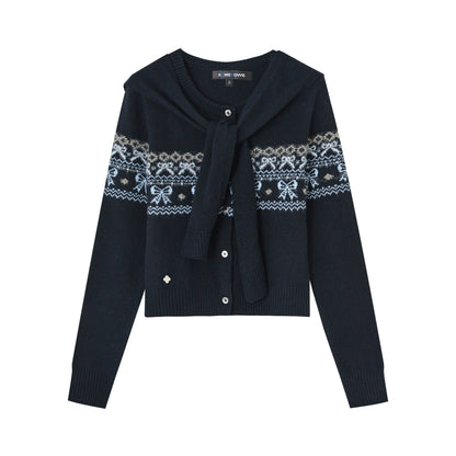 Fair Isle Bow Tie Fake Two-Piece Sweater