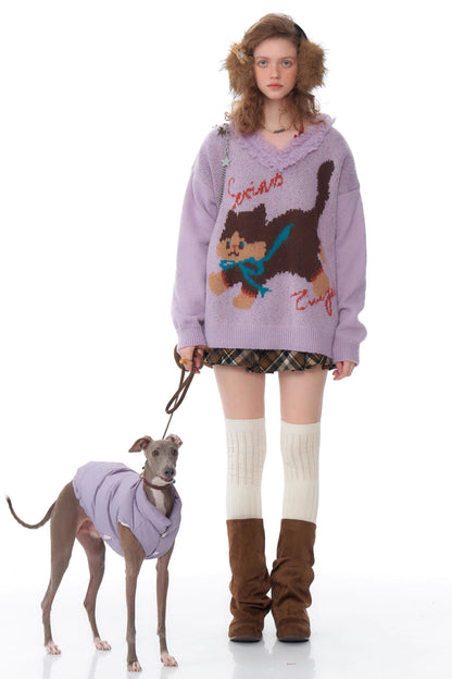 Purple Plush Lazy Cat Sweater