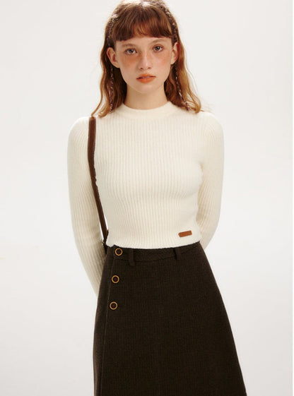 Vintage Half-Height Crewneck Slim Fit Knitted Crop Top