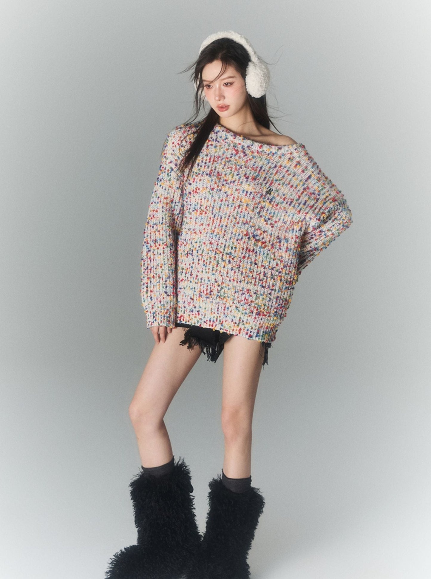 colorful ball padded pullover sweater