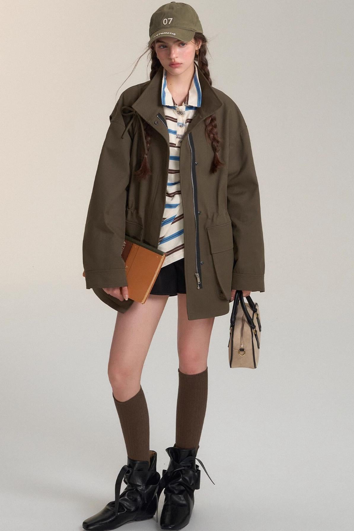 Drawstring Bow Cargo Coat