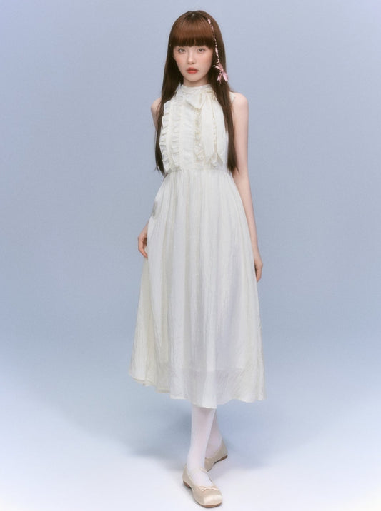 LOST FOREST Moonlight White Tea Bow sparkling apricot halterneck elegant fairy long skirt summer new