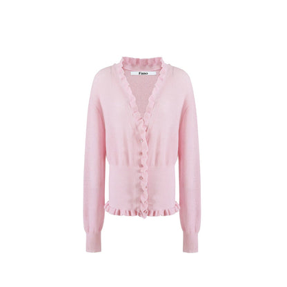 Mohair V-Neck Ruffled Sweater