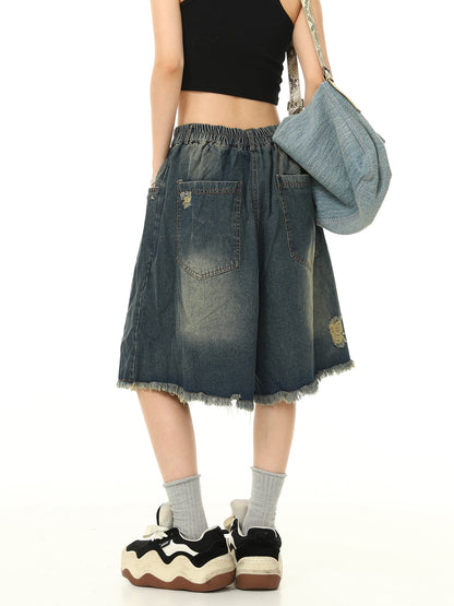 Lose, vielseitige Cropped-Hose aus Denim